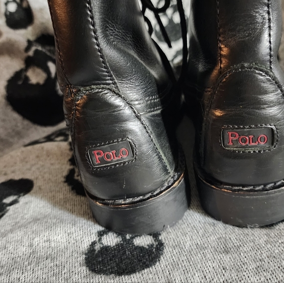 POLO RALPH LAUREN BUCKLE LUG LEATHER BOOT MEN 8.5 WOMEN 10.5 BLACK - Picture 7 of 14